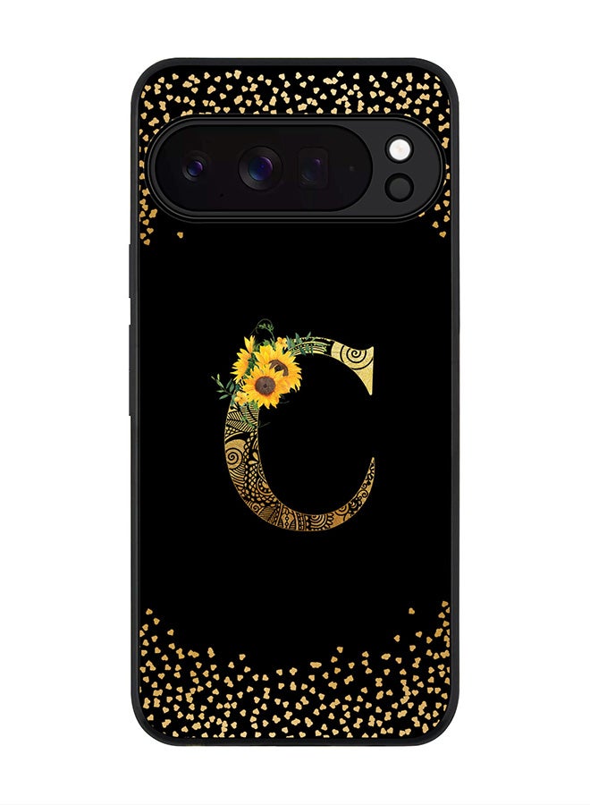 For Google Pixel 10 Pro XL Case,Slim fit Camera Protection, Shockproof Thin Phone cover  - Custom Floral Monogram - C ( Black )